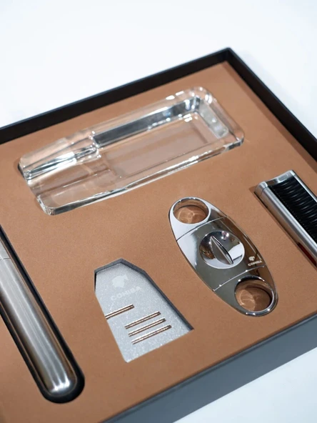 AlsepeteAvm Çakmak Kesici Tüp Küllük Sehpa Beşli Gümüş Puro Seti CST0268 - Resim 4