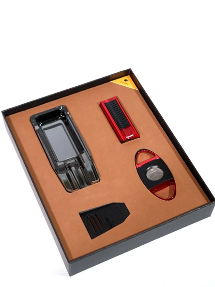 AlsepeteAvm Çakmak Kesici Küllük Sehpa Dörtlü Kırmızı-Siyah Puro Seti CST0269 - Resim 2