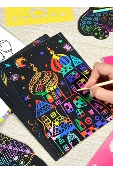 Sihirli Gökkuşağı Kazıma Kağıdı A4 10 Yaprak 1 Paket 20x30 cm Siyah Sihirli Kağıt Rainbow Paper ürün görseli 1