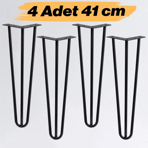 Sehpa ve Masa Ayağı 41 cm Dayanıklı Mobilya Destek Ayağı Yükseltici Ayak Modeli Siyah Metal 4'lü Set ürün görseli