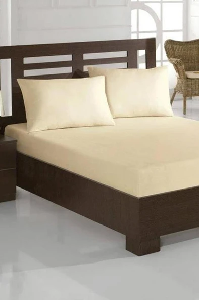 Penye Çift Kişilik 180x200 cm Lastikli Çarşaf Krem ürün görseli