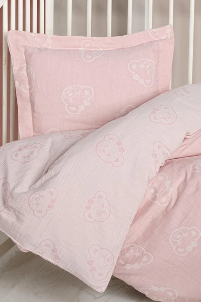 Kanz Jakarlı Müslin Bebek Nevresim Takımı Knz-013 Bear Pembe - Resim 2