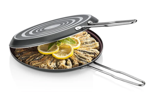 Papilla Redio 32 cm Çift Taraflı Balık Börek Hamsi Krep Menemen Tavası Yeşil - Resim 5