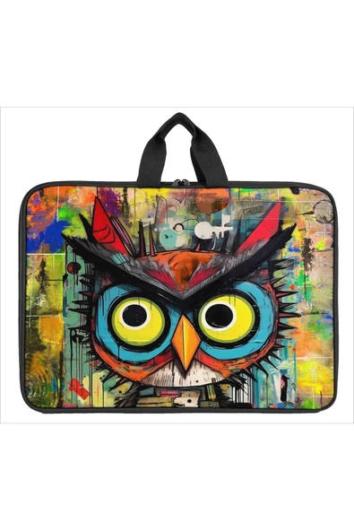 askılı, fermuarlı 35x50 resim çantası su geçirmez ketenli kumaş 35x50 proje çantası baykuş ürün görseli 1