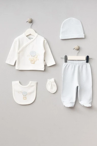 Bebitof %100 Pamuk Balonlu Tavşan Desenli 5 Parça Yenidoğan Hastane Çıkışı Zıbın Seti BBTF.MV.20119.01 ürün görseli