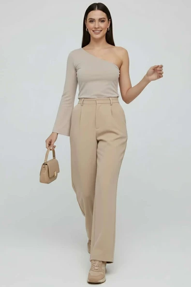 Tek Omuzlu Basic Bluz Vizon ürün görseli