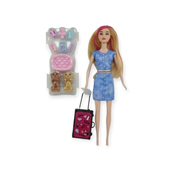 Puppy Bella 30 cm Bebek ve Köpek Bakım Seti - Mavi Elbise - Resim 2