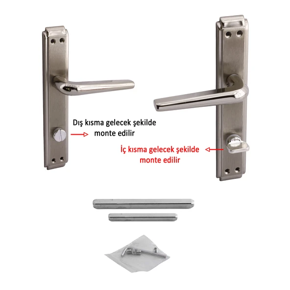 WC Banyo İç Kapı Kol Kolu Aynalı Sağa Sola Uygun Nikel Saten Metal Tutamak - Resim 4