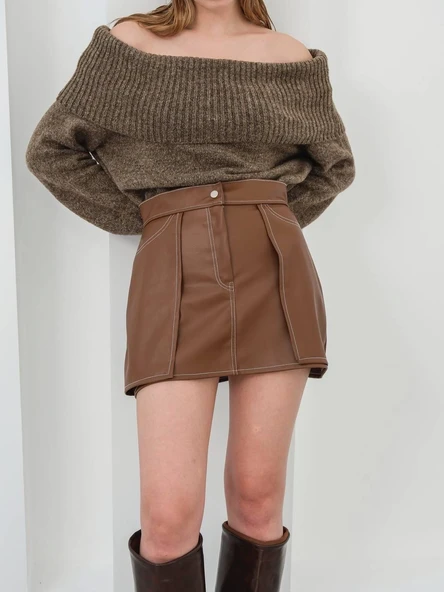 Kontrast deri etek kahve - Resim 5