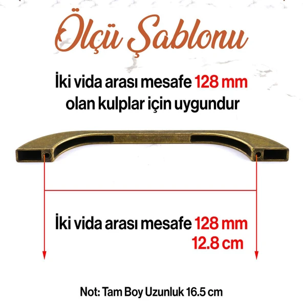 Mobilya Mutfak Dolabı Dolap Kulpu Kulbu Kulpları 128 mm - 12.8 cm Eskitme Antik Sarı Metal - Resim 2