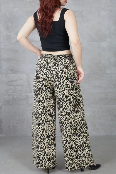 Kadın Leopar Desenli Rahat Kalıp Bol Paça Salaş Pantolon - Resim 6