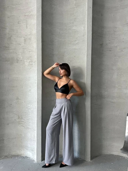 Pileli keten pantolon - Resim 2