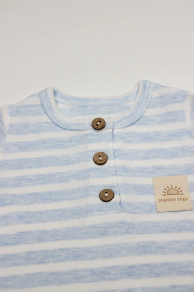 Bistyle Line Colors Yarım Kol Patiksiz Tulum 15126 Mavi - 2