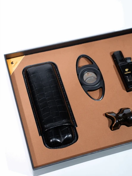 AlsepeteAvm Çakmak Kesici Kılıf Sehpa Dörtlü Siyah Puro Seti CST0267 - Resim 3