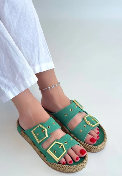 İces Yeşil Nubuk Terlik - Resim 3