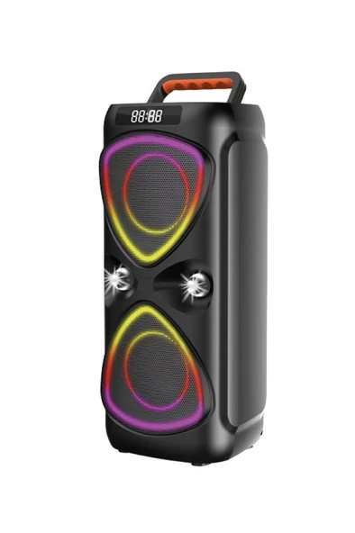 TORIMA D78 Siyah Kablosuz Bluetooth Hoparlör Mikrofonlu LED Işıklı 8W+8W Parti Speaker - Resim 4