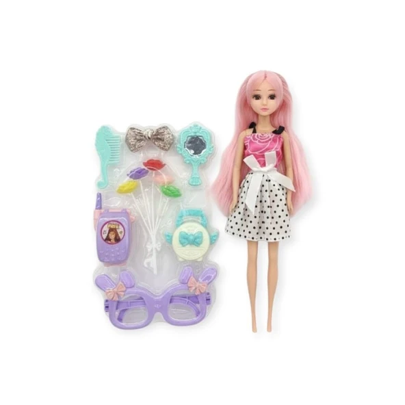 Güzellik Seti 7 Parça Aksesuarlı Bebek Seti - Beyaz Etekli - Resim 2