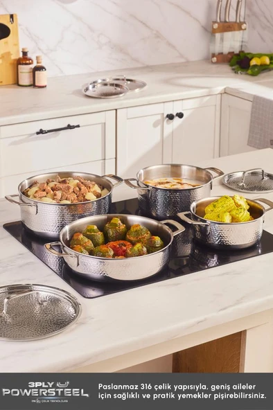Power Steel 316+ 3Ply Voyager İndüksiyon Tabanlı 8 Parça Çelik Tencere Seti - Resim 3