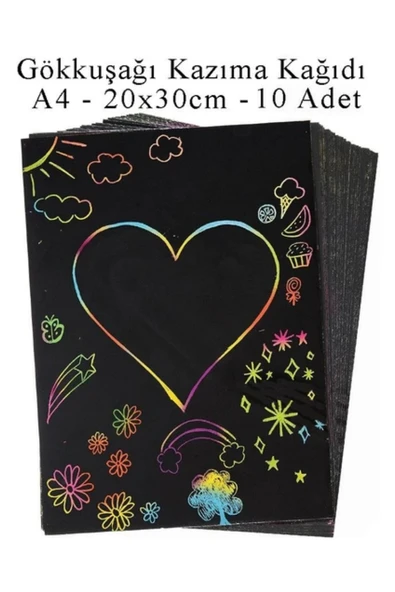 Sihirli Gökkuşağı Kazıma Kağıdı A4 10 Yaprak 1 Paket 20x30 cm Siyah Sihirli Kağıt Rainbow Paper - Resim 2