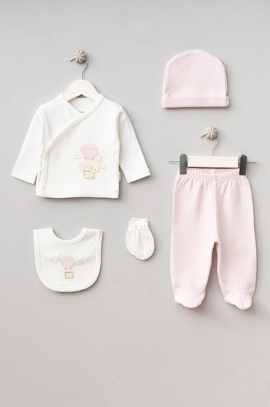 Bebitof %100 Pamuk Balonlu Tavşan Desenli 5 Parça Yenidoğan Hastane Çıkışı Zıbın Seti BBTF.PDR.20119.17 ürün görseli