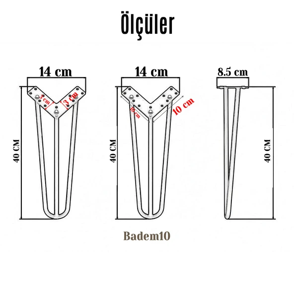 Sehpa ve Masa Ayağı 41 cm Dayanıklı Mobilya Destek Ayağı Yükseltici Ayak Modeli Siyah Metal 4'lü Set - Resim 4