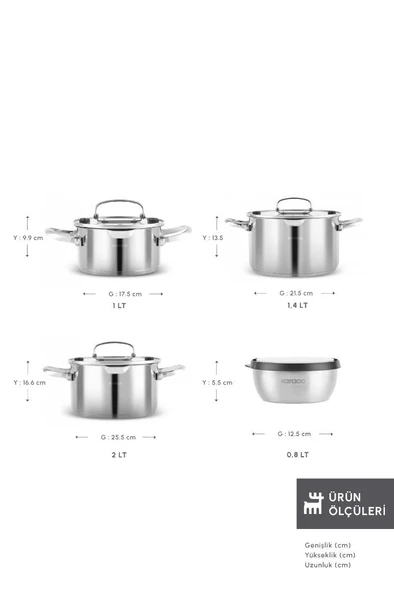 Burgaz 8 Parça Katlanabilir Kulplu ve Süzgeç Kapaklı Çelik Tencere Seti - Resim 2