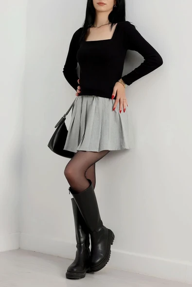 Çerçeve yaka kaşkorse bluz siyah - Resim 5