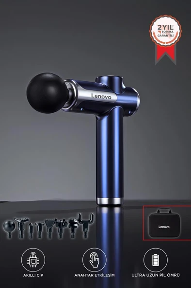 Lenovo N3 Mavi Darbeli Titreşimli Masaj Tabancası Güçlü 1800mah Şarjlı 8 Başlıklı Egzersiz Aleti ürün görseli
