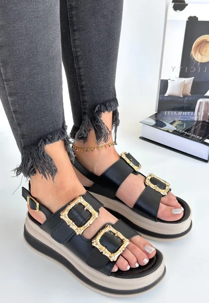 Stan Siyah Cilt Sandalet - Resim 2