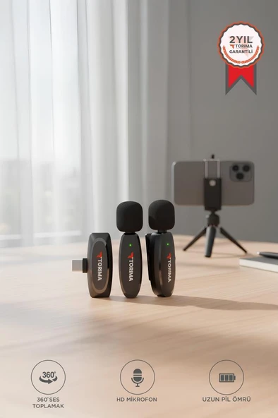 Torima WM-01 Siyah Type-C Uyumlu 360° Ses Algılama Özelikli Kablosuz Yaka Mikrofonu ürün görseli