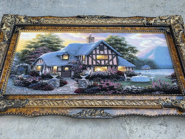 Hobbit Evi Adlı İran Tebriz Halı Tablo 123x75cm - Duvar Halı Kilim Tablo - Resim 7