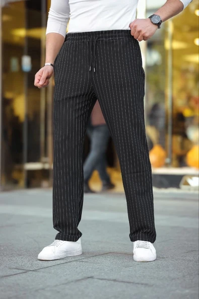 MDB Erkek Cizgili Dokuma Krep Jogger Buggy Pantalon Rahat Kalıp  iyah - Resim 3