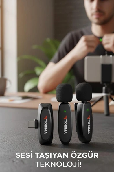 Torima WM-01 Siyah Type-C Uyumlu 360° Ses Algılama Özelikli Kablosuz Yaka Mikrofonu - Resim 2