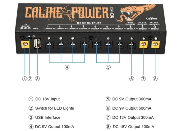 Caline CP-04 Çoklu Çıkışlı Pedal Güç Kaynağı - Resim 6