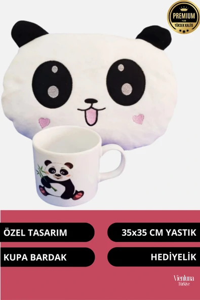 Özel Tasarım Sevgililer Doğum Günü Manita Sevgili Baskılı Kupa Bardak Hediyeli Peluş Panda Yastık - Resim 2