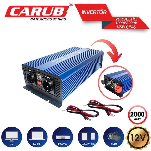 CARUB Invertör 12V 2000 watt  220V Yükseltic+ USB Çıkış ürün görseli
