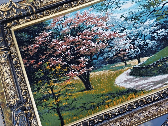 Pembe Yol Adlı İran Tebriz Halı Tablo 123x75cm - Duvar Halı Kilim Tablo - Resim 4