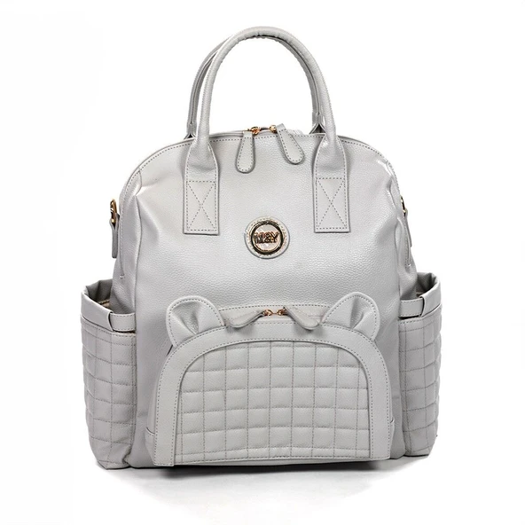 M&Y Kitty Deri Anne Bebek Bakım Sırt Çantası 7271 Gri - Resim 3