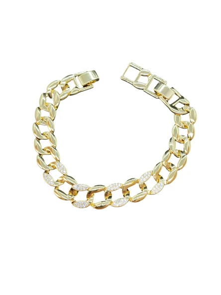 Altın Renk VIP Parlak Taşlı Şık Dizme Zincir Model 316L Çelik Kadın Bileklik | Parlak ve Şık Hediye ürün görseli 1