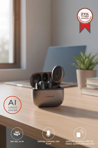Torima WM-03 Siyah AI Destekli Gürültü Azaltma Şarj Kutulu Kablosuz Yaka Mikrofonu ürün görseli