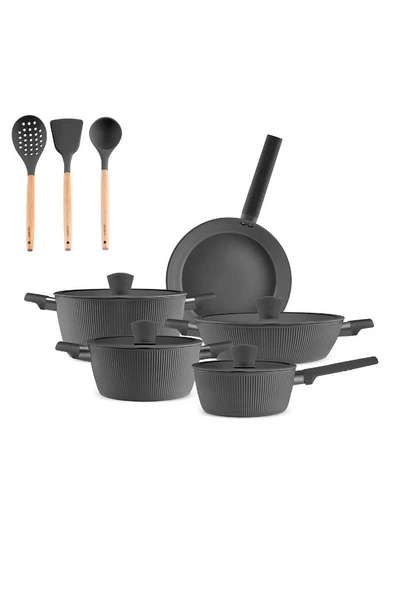 x Refika Swiss Crystal Purelıne İndüksiyon Tabanlı Servis Gereçli 12 Parça Tencere Seti Gri ürün görseli