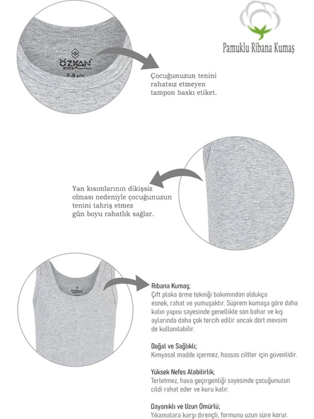 Özkan 0801 3'lü Paket Erkek Çocuk %100 Pamuklu Ribana Esnek Rahat Kalın Askılı Atlet - Resim 3