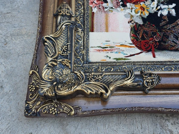 Bahar Çiçekleri Adlı İran Tebriz Halı Tablo 95x75cm - Duvar Halı Kilim Tablo - Resim 6