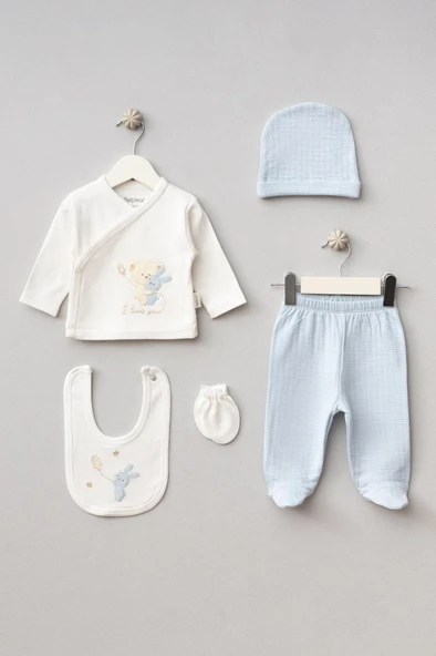 Bebitof %100 Pamuk Sarılan Ayıcık Desenli 5 Parça Yenidoğan Hastane Çıkışı Zıbın Seti BBTF.AMV.20123.46 ürün görseli