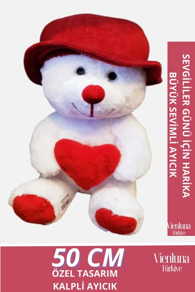 Özel Üretim Sevgililer Doğum Günü Hediye Manita Eş Sevgili Şapkalı Kalp Tutan Peluş Oyuncak Ayı 50cm ürün görseli 1