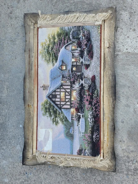 Hobbit Evi Adlı İran Tebriz Halı Tablo 123x75cm - Duvar Halı Kilim Tablo - Resim 8