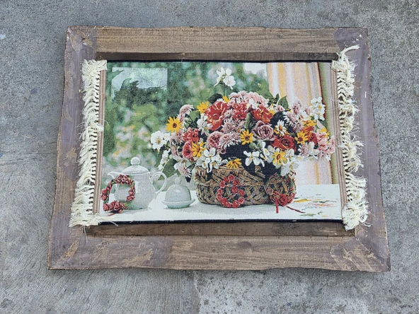 Bahar Çiçekleri Adlı İran Tebriz Halı Tablo 95x75cm - Duvar Halı Kilim Tablo - Resim 9