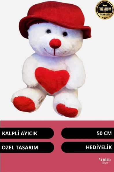 Özel Üretim Sevgililer Doğum Günü Hediye Manita Eş Sevgili Şapkalı Kalp Tutan Peluş Oyuncak Ayı 50cm - Resim 2