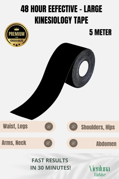 High Quality Waterproof Breathable Athletic Elastic Muscle Pain Kinesiology Tape Black ürün görseli 1