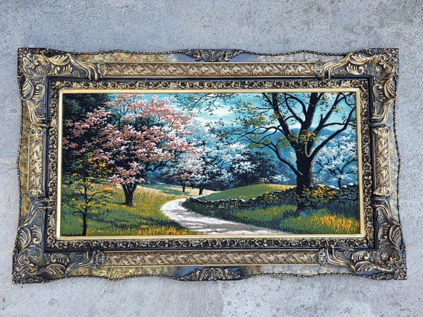 Pembe Yol Adlı İran Tebriz Halı Tablo 123x75cm - Duvar Halı Kilim Tablo - Resim 2